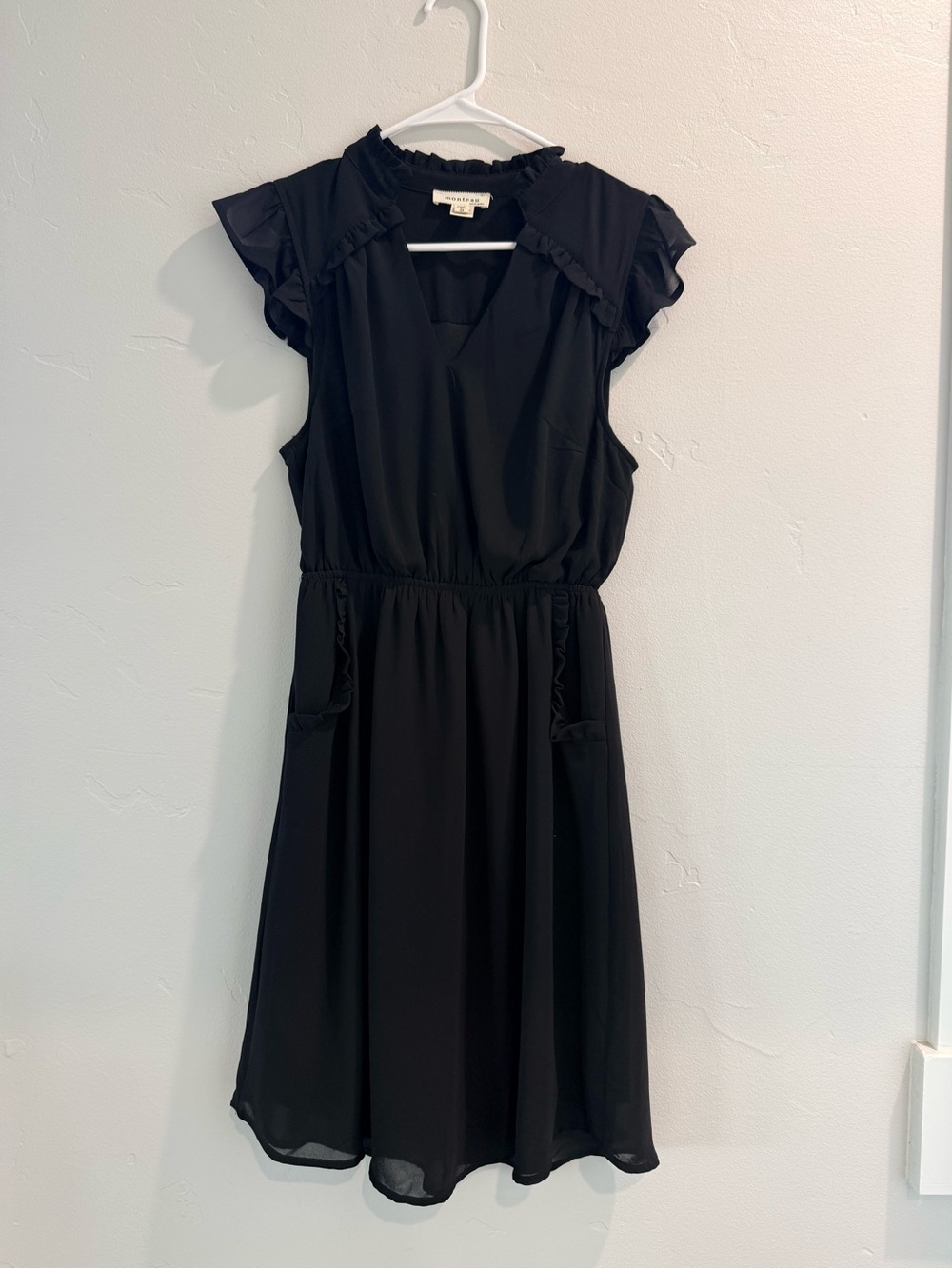 Monteau Black Ruffle Sleeve Midi Dress